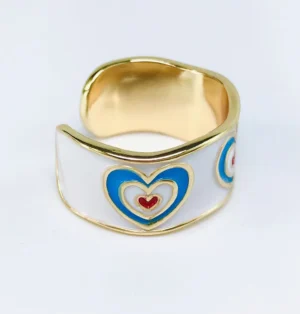 Bague ajustable pour femmes émaillée plaqué or 18 k