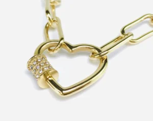 Cadenas diamant avec coeur plaque or 18 carats