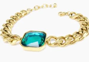 Chaîne or jaune gourmette pierre zircon vert