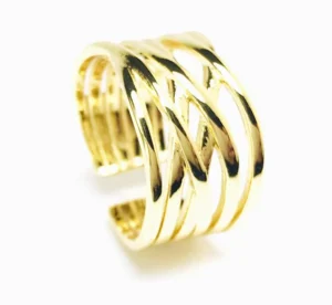 Bague ajustable entrelaces argent doré vue trois quart