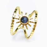 Bague ajustable or soleil pierre agate bleu foncé Bague ajustable or soleil pierre agate bleu foncé