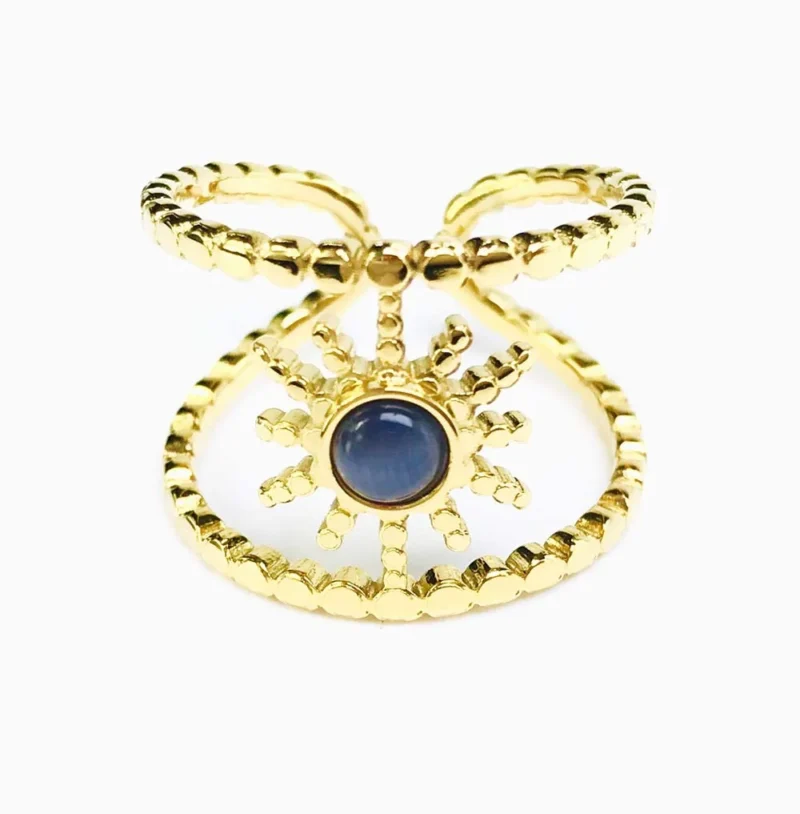 Bague femme ajustable or soleil avec pierre agate