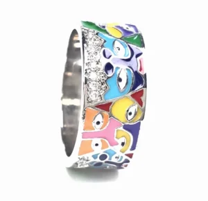 Bague email couleur originale femme argent