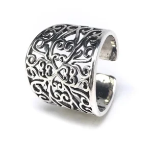 Bague large style boho en argent design arabesque