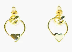 Paire boucles pendantes coeur doré à d'or 18k