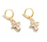 Boucles or pendantes croix incrusté zircon-blanc