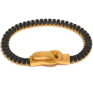 Bracelet femme zircon noir fermoir or boucle ceinture