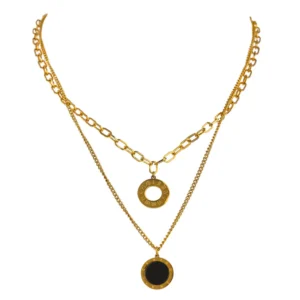Collier pendentif chiffres romains double chaîne or