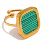 Bague pour Femme en Pierre couleur verte Tendance plaqué Or