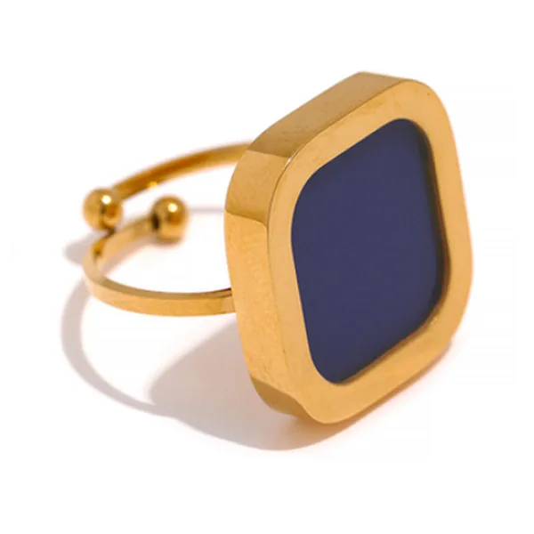 Bague Pierre noire Bijou Tendance Femme Ajustable Or