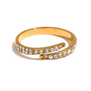 Bague ajustable femme ajourée or-zircon-blanc
