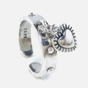 bague-ajustable argent 925 breloque coeur vue de profil