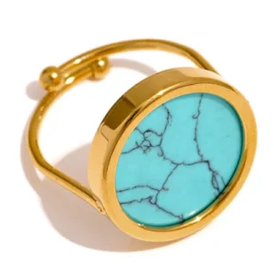 Bague femme plaqué or fin pierre turquoise verte
