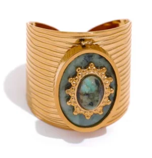 Bague manchette femme plaqué or camée
