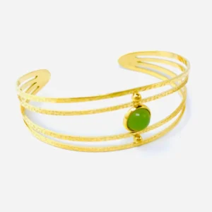 Bracelet jonc double rangs pierre verte femme or