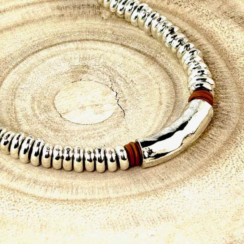Bracelet perle argent cuir bijou femme homme