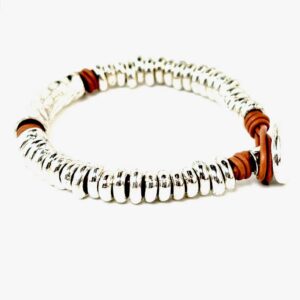 Bracelet perle d'argent cuir fait main