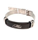 Bracelet homme gravé laser – Finition inox noir racelet acier noir homme – Gravure personnalisée Max