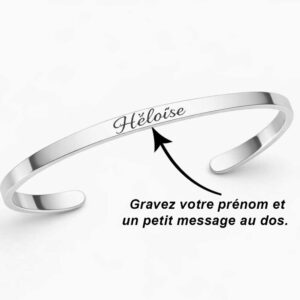 Bracelet jonc fin en acier inoxydable avec gravure personnalisée du prénom Héloïse en écriture cursive.