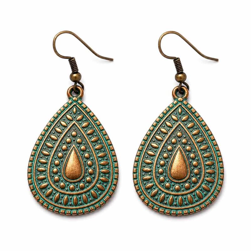 Boucles d’Oreilles Femme Pendantes Émaillées Goutte Turquoise Fond Blanc