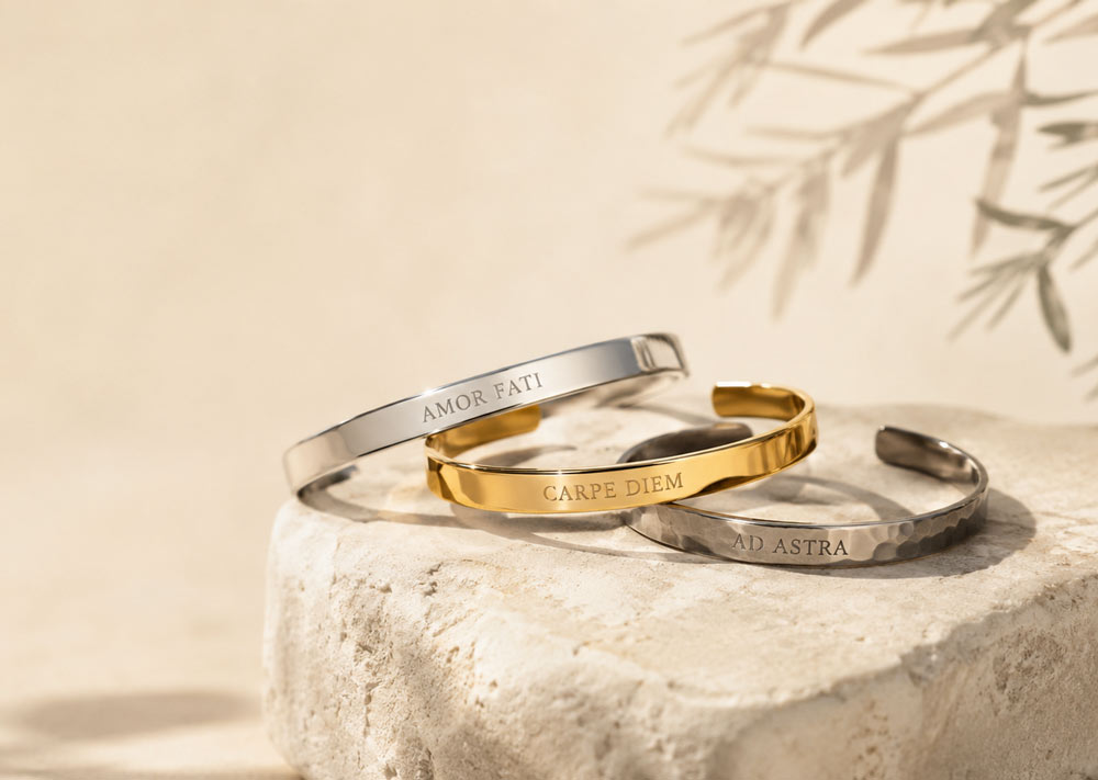 Bracelets joncs personnalisés en argent, doré et acier