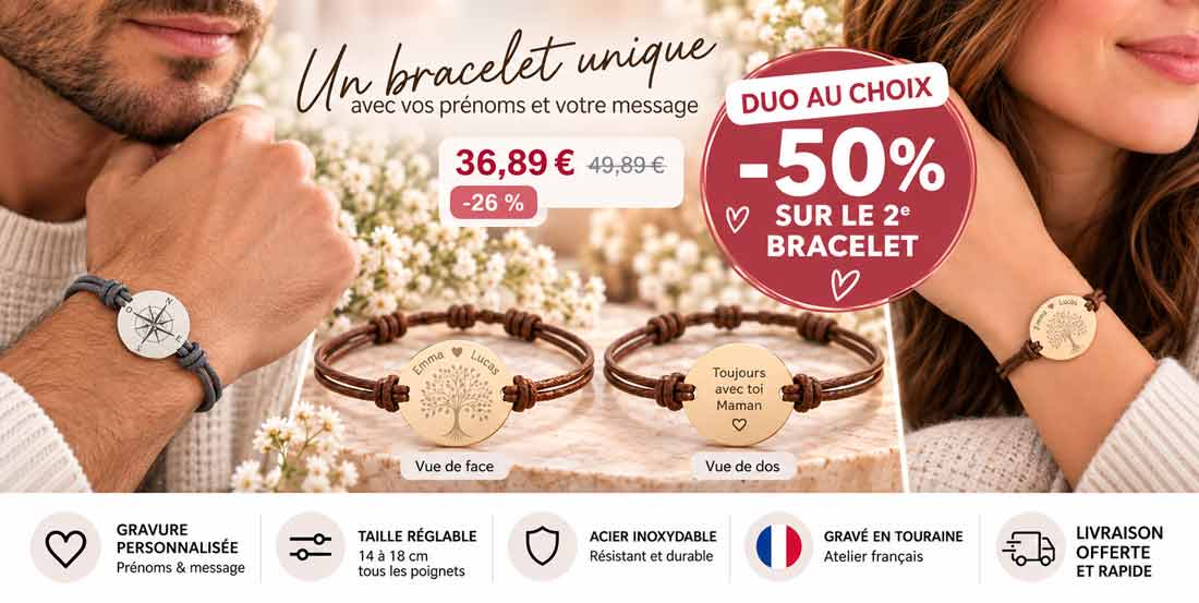 affiche bracelet cordon homme femme rose des sable et arbre de vie personnalisé